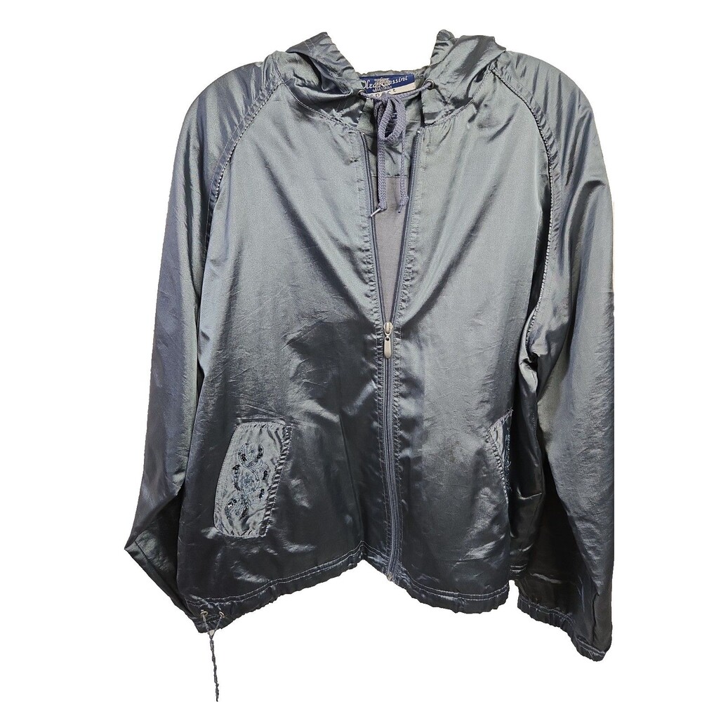 Oleg Cassini Womens Windbreaker/Rain Sport Jacket Large Beaded Pockets Drawstrg